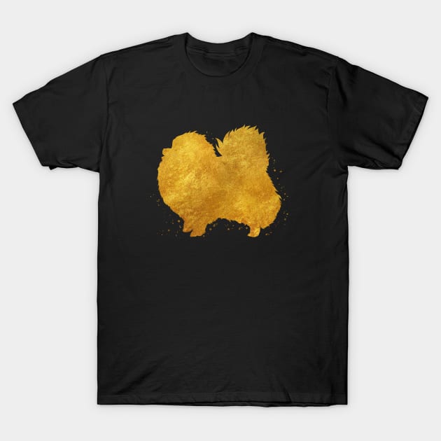 Pomeranian dog golden art T-Shirt by Yahya Art